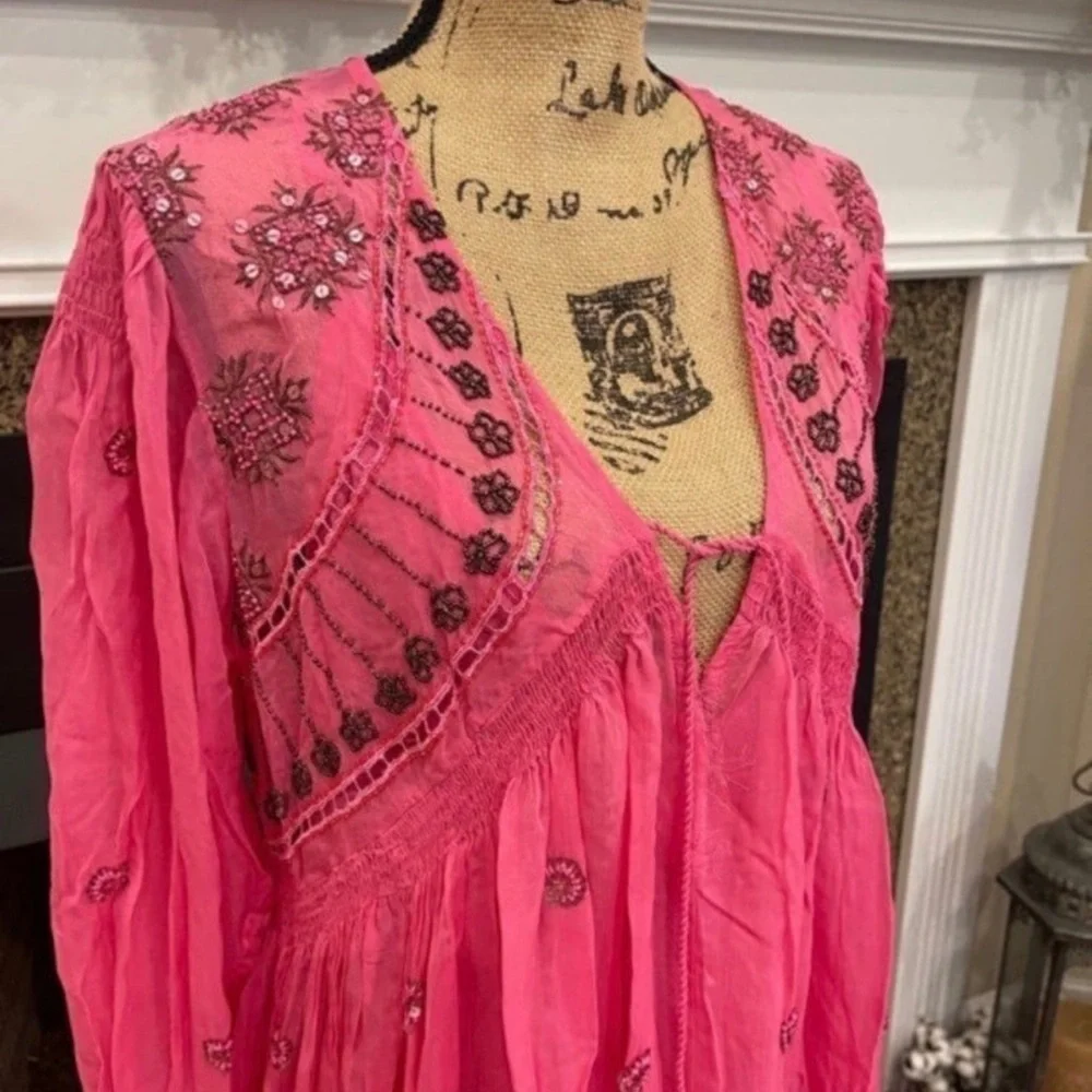 Free People Neon Moon Mini Raspberry Pink Sequin Dress Size XS NWT